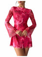 Milumia Women's Floral Bell Sleeve Mini Dress Boat Neck Pink Size M
