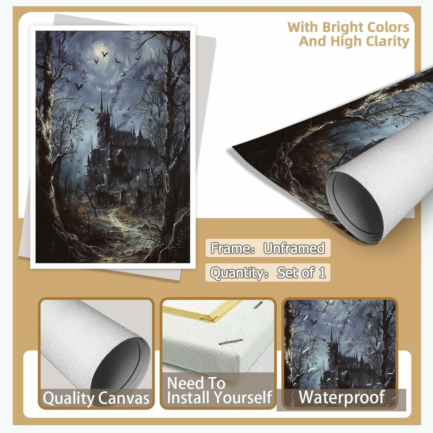CRTDYQU Crow Castle Vampire Wall Art Poster 12x16 Inch Unframed