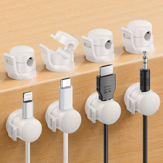 LOTUNY Cable Clips Adjustable Cord Holder White 8 Pack Adhesive