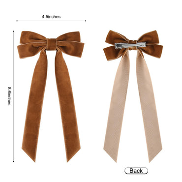 Aileam 2PCS Brown Velvet Hair Bows Large Fall Alligator Clips