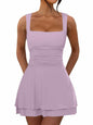 OKIFOIR Women's Ruffle Hem Mini Dress Square Neck Sleeveless Light Purple Size M