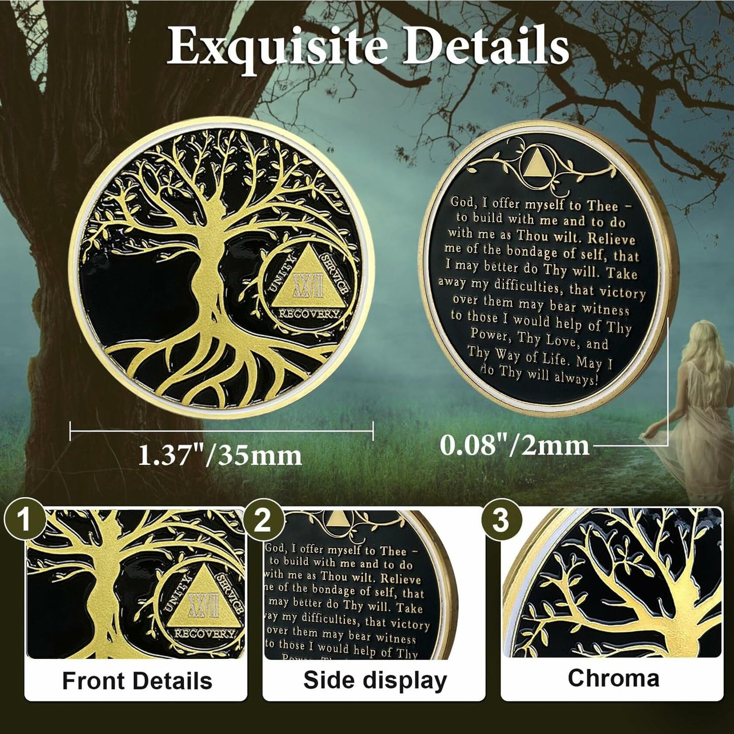 28 Year Sobriety Coin Gold Tree of Life AA Chip Token Size 1-40