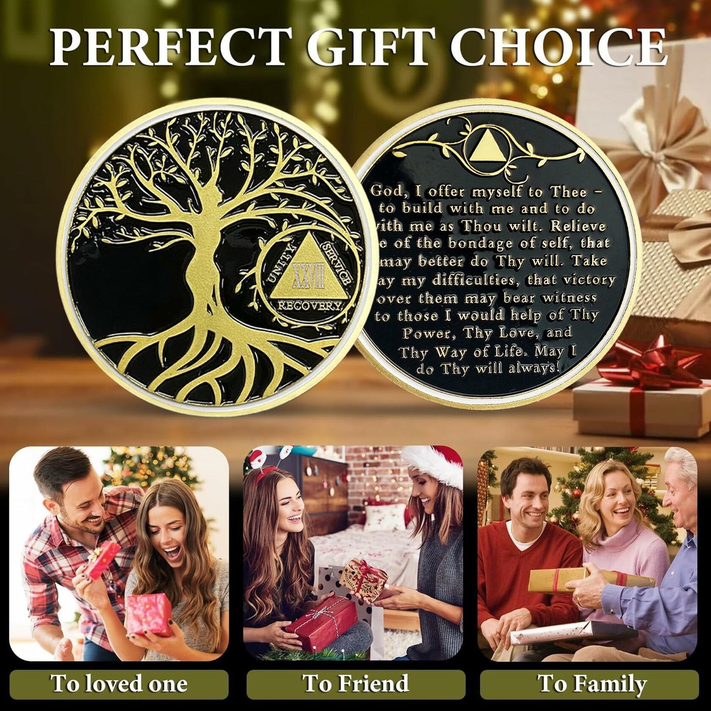 28 Year Sobriety Coin Gold Tree of Life AA Chip Token Size 1-40