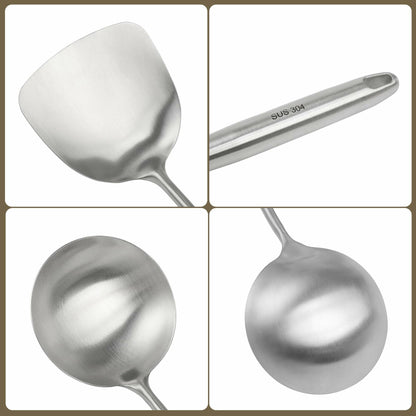 Generic Wok Spatula Set 17in 304 Stainless Steel Silver Asian Style