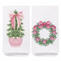SPBL&L Chinoiserie Christmas Kitchen Towels Pink Bow Tree 16x24 Set of 2