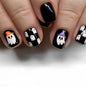 YEFIUO Halloween Press On Nails 24 Pcs Short Square Black Skull Flowers