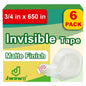 JWOWO Invisible Tape Refillable Dispenser Matte 3/4in x 650in 6 Pack