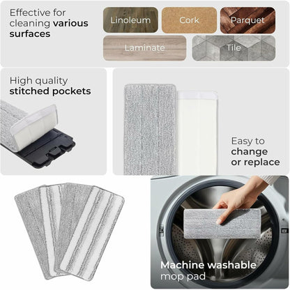 INHOMES Self-Wringing Flat Mop with 4 Microfiber Pads, 56" Handle