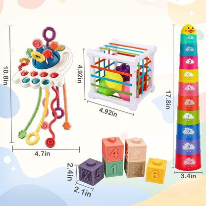 Qirptey Montessori Baby Toys Infant Pull String Stacking Cups Multicolor