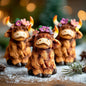 NEROSUN Highland Cow Figurines Set of 3 Brown Resin Scottish Decor