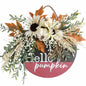 idyllic Hello Pumpkin Wreath Sign Front Door Decor Wood 16" Cream