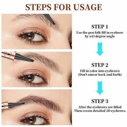 YIWANLLE 3D Microblading Eyebrow Pencil 4 Fork Tip Waterproof Light Brown