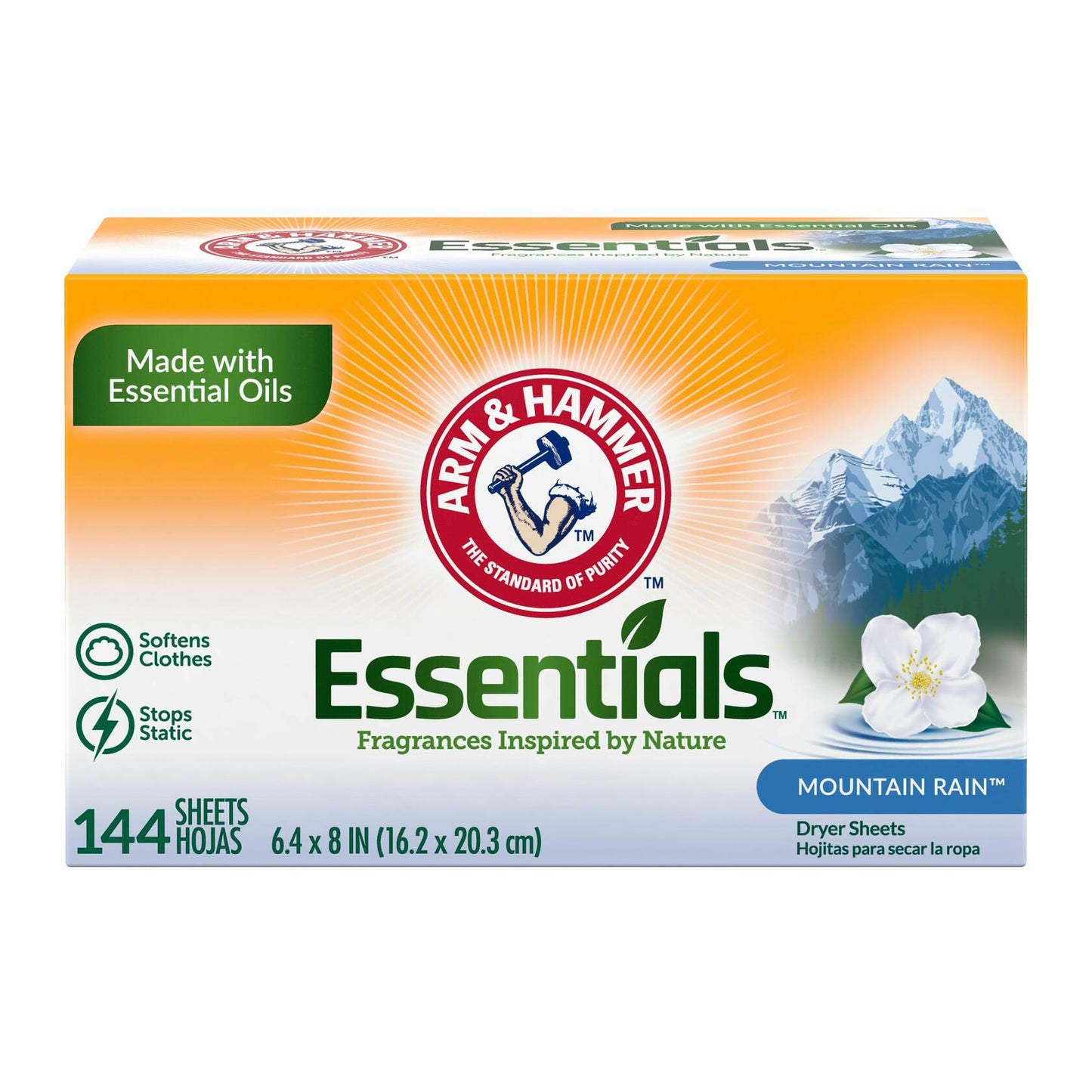 ARM & HAMMER Fabric Softener Sheets Mountain Rain Scent 144ct White