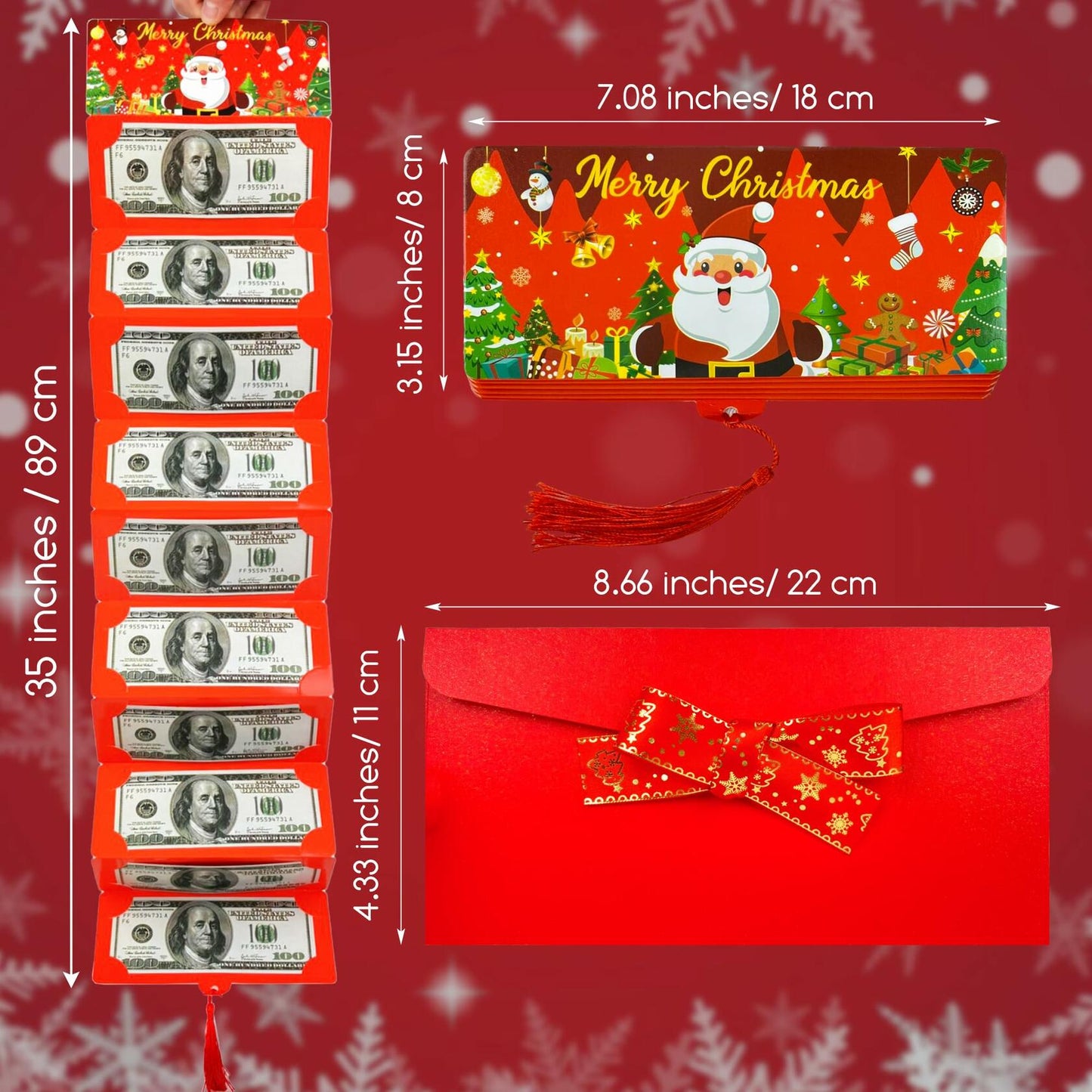 EASTVIO Christmas Cash Gift Envelopes Red 10 Slots Money Holder