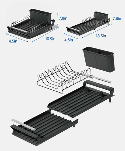 TOOCA BEAR Expandable Small Dish Drying Rack with Cutlery Holder Gray