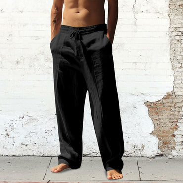 domirica Men's Casual Linen Sweatpants Drawstring Waist Black Size M