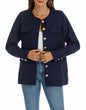 YEXPINE Women's Tweed Blazer Jacket Button Down Business Work Blue Size S