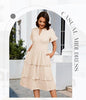 DRESSTELLS Womens Casual Ruffle V Neck Midi Dress Ivory Plus Size 2XL