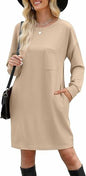 WIHOLL Women's Elegant Long Sleeve Mini Dress Khaki Size S