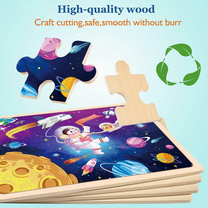RANSUNN Wooden Animal Dinosaur Jigsaw Puzzles 60 PCs 4 Packs Multicolor