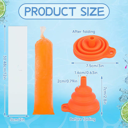 FEBSNOW 160 Disposable Ice Lolly Bags Popsicle Mold Clear 4x12 Inch with Funnel