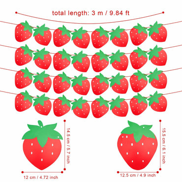 PEUTIER 4pcs Strawberry Party Banners Baby Shower Decorations Red Paper