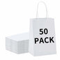 BAG BOX 50 Pack Kraft Paper Gift Bags with Handles 8.25x4.3x10.6 Inch White