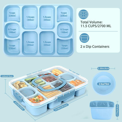 Caperci Snackle Box 10-Compartment Tray with Lid Handle Sky Blue BPA-Free