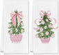 SereneHanctuary Chinoiserie Pink Bow Martini Kitchen Towels 16x24 Set of 4