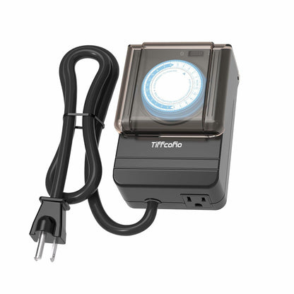 TiFFCOFiO Outdoor Waterproof Timer 24H Mechanical 2 Outlets 15A Heavy Duty