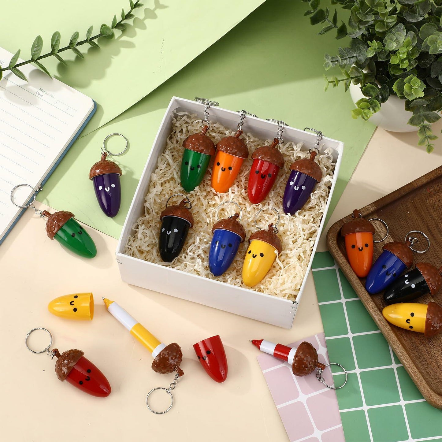 Sayglossy 21 Pcs Mini Acorn Cartoon Retractable Ballpoint Pens Bulk Cute Fall