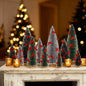 Soaoo 12 Pack Bottle Brush Christmas Trees 5-10in Wood Base Green Silver