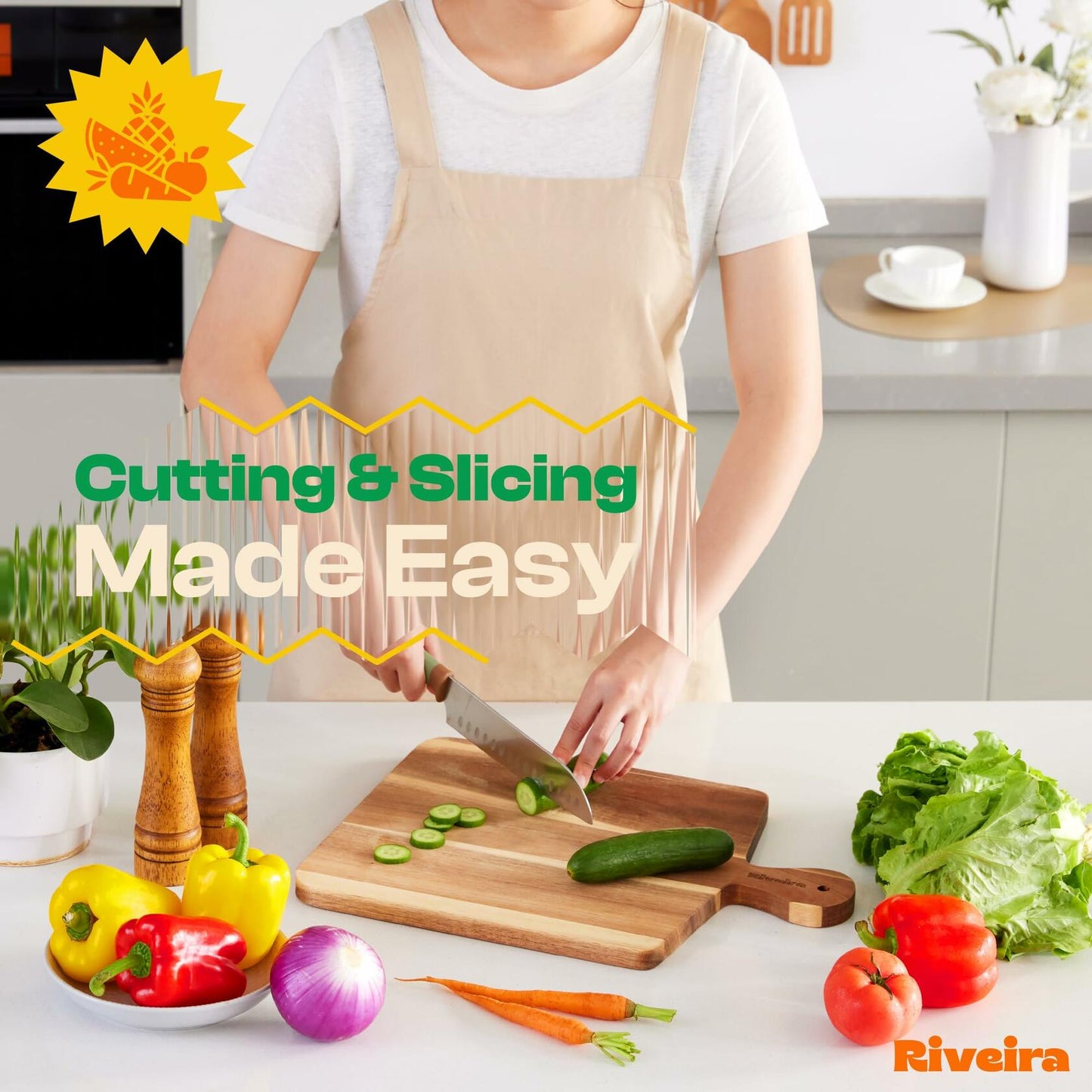 Riveira Maple Wood Cutting Board Natural with Juice Grooves Durable Kitchen