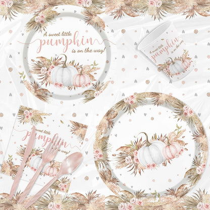 MEHOFOND Boho Fall Pumpkin Baby Shower Decorations 194 Pcs Floral Set