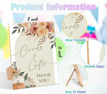 Serach Pumpkin Baby Shower Table Sign Wooden Stand Fall Floral YD16