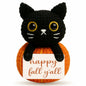 Skyists Crochet Black Cat Plush with Happy Fall Y'All Sign 3.74in Orange Black
