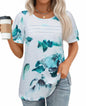 Uhiger Womens Summer Pleated Puff Sleeve Top Crewneck Blue Flower Size 2XL