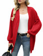 Ziesexy Womens Oversized Knit Cardigan Sweater Long Open Front Red