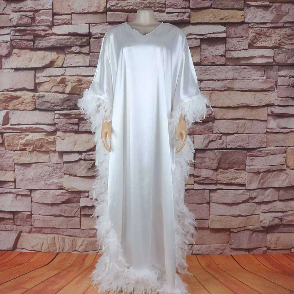 Orange Feathered Loose Dress Luxury Robe