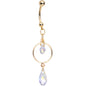 14K Gold Reversible Dangle Belly Ring Created with Crystals