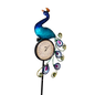 Solar Lighted Metal Peacock Yard Stake with Thermometer