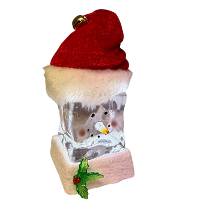 Lighted Snowman Cube with Santa Hat Ornament