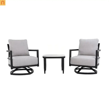 Outdoor Conversation Set Aluminum Sintered Stone Black 3 Piece Swivel