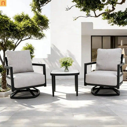 Outdoor Conversation Set Aluminum Sintered Stone Black 3 Piece Swivel