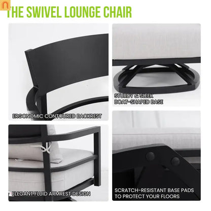 Outdoor Conversation Set Aluminum Sintered Stone Black 3 Piece Swivel