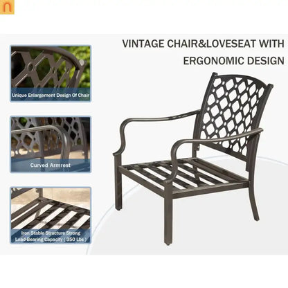 Outdoor Patio Set Metal Navy Blue 4 Piece 2 Chairs Loveseat Table