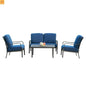 Outdoor Patio Set Metal Navy Blue 4 Piece 2 Chairs Loveseat Table