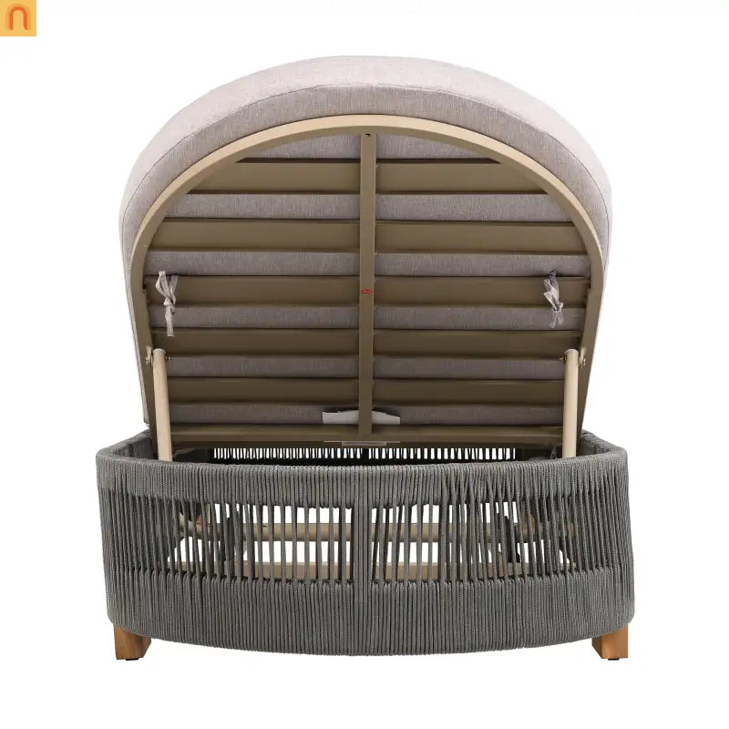 Outdoor Lounge Chair Set Acacia Wood Gray Rope 4 Piece 5 Position 800 LB