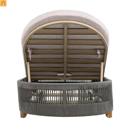 Outdoor Lounge Chair Set Acacia Wood Gray Rope 4 Piece 5 Position 800 LB