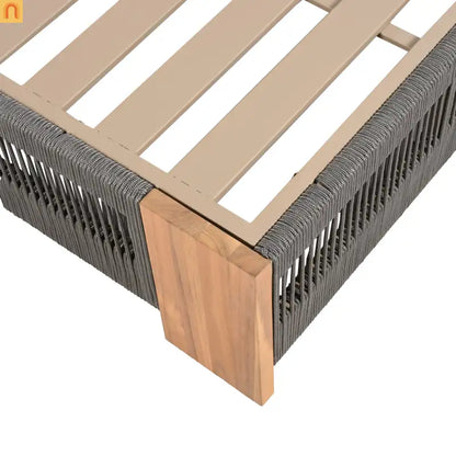 Outdoor Lounge Chair Set Acacia Wood Gray Rope 4 Piece 5 Position 800 LB